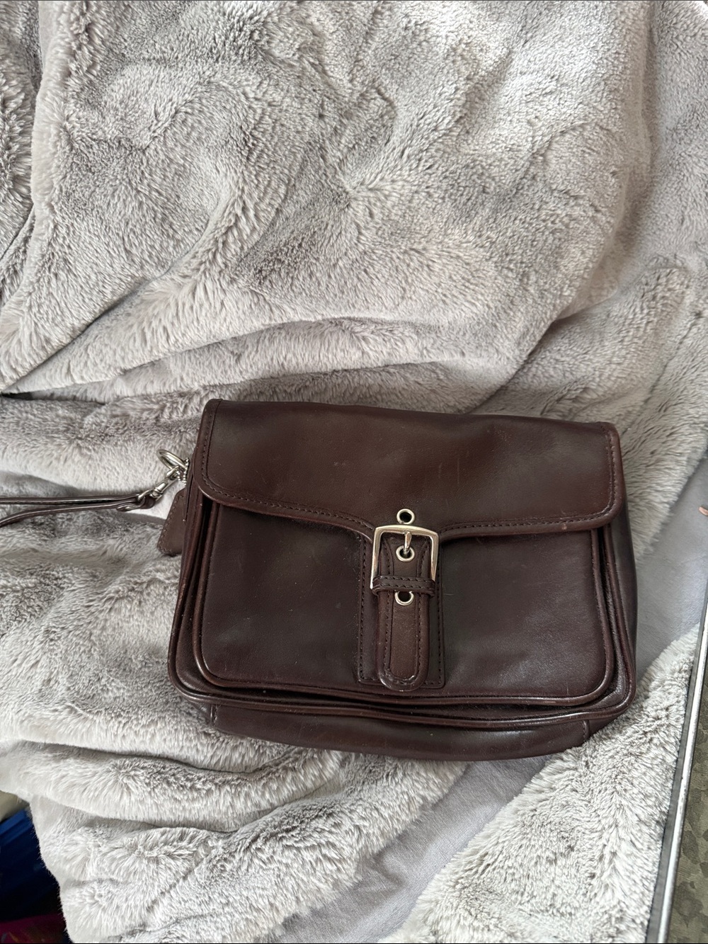 Vintage Brown Leather  Wristlet Bag